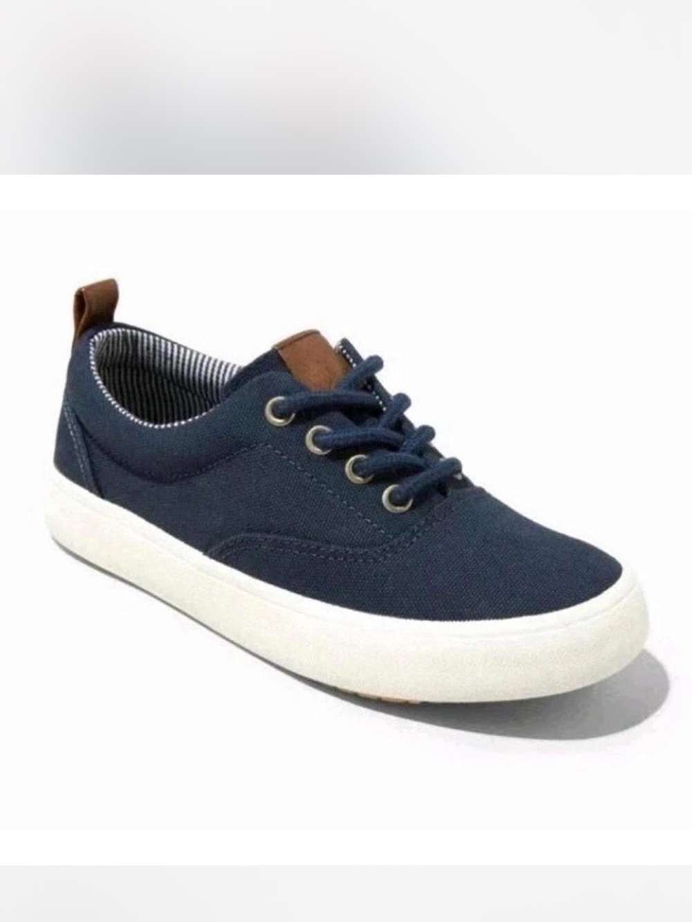 Cat & Jack Navy Canvas Lace-Up Kids Sneakers with Brown Accents